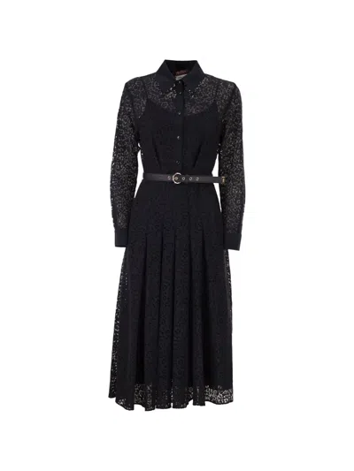 Max Mara Mstricordo Lace Pleated Shirt Midi Dress In Black