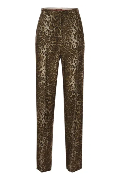 Max Mara Maxmara Studio Mstromana – Silk Trousers With Animal Print In Brown
