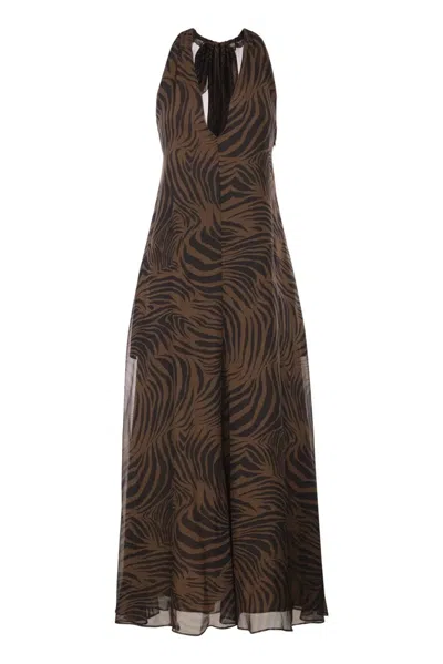 Max Mara Mstsalice - Long Printed Silk Halterneck Dress In Brown