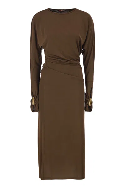 Max Mara Mstsalvo - Draped Viscose Jersey Midi Dress In Brown