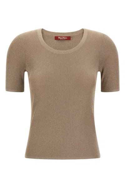 Max Mara Studio Ribbed Metallic-finish T-shirt In Brown