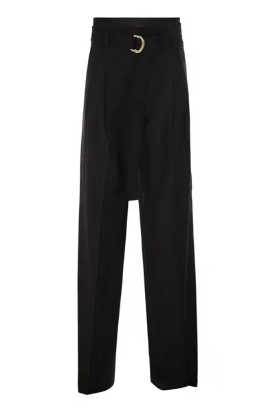 Max Mara Maxmara Studio Mstserio – Wide-leg Pure Wool Trousers With Belt In Black