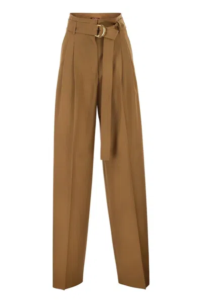 Max Mara Maxmara Studio Mstserio – Wide-leg Pure Wool Trousers With Belt In Gold