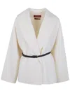 Max Mara Belted Wool Coat In White