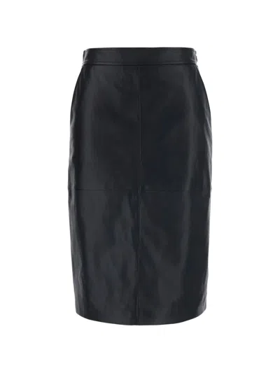 Max Mara Msttimore Leather Midi Skirt In Black
