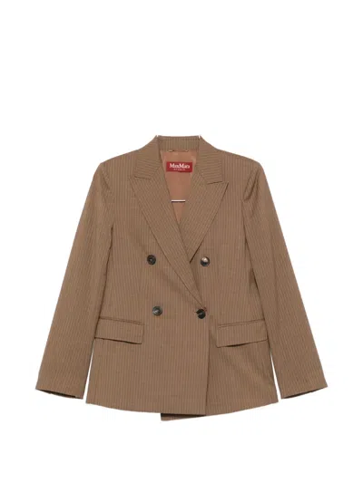Max Mara Mstumico Pinstripe Double-breasted Blazer In Brown