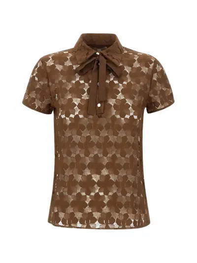 Max Mara Mstvello Floral Tie Polo Shirt In Brown