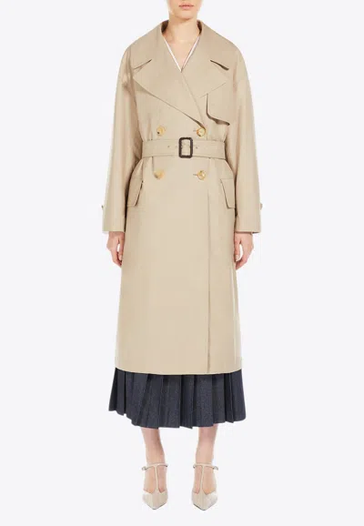 Max Mara Mtrench Double-breasted Twill Trench Coat In Sand