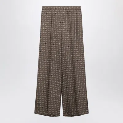 Max Mara Mud-coloured Printed Silk Trousers In Brown
