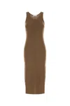 Max Mara Midi Dress With Round Neckline And Back Slit In Brown