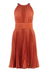 Max Mara Golena Belted Pleated Midi Dress In Burnt