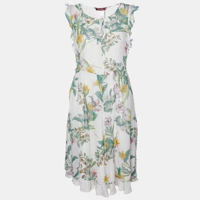 Pre-owned Max Mara Multicolor Floral Printed Silk Short Dress L