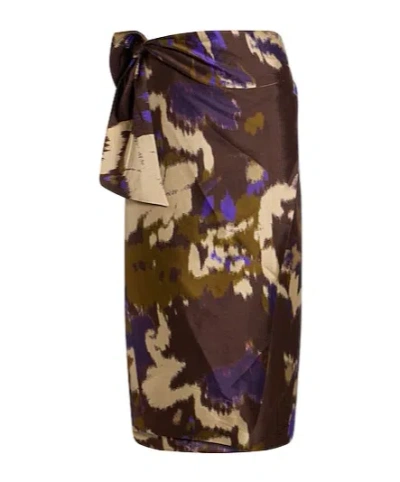 Max Mara Multicolor Satin Midi Skirt In Brown