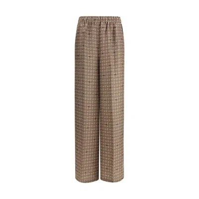 Max Mara Vischio Printed Silk Satin Wide-leg Pants In Brown