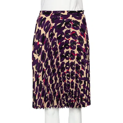 Max Mara Multicolored Printed Georgette Pleated Skirt In Blue