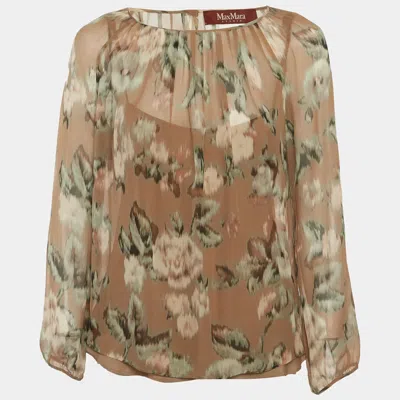 Max Mara Multicolour Floral Print Chiffon Long Sleeve Blouse In Brown