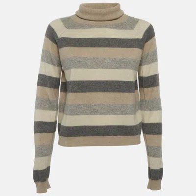 Pre-owned Max Mara Multicolour Striped Cashmere Turtle Neck Sweaters M