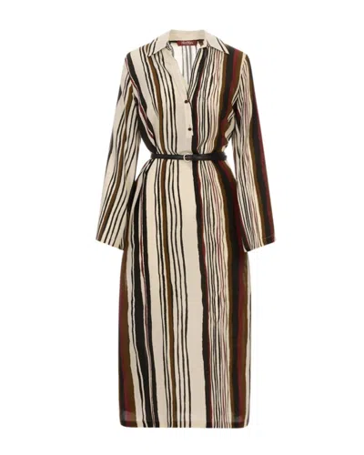 Max Mara Multicolour Stripes Shirt Collar Midi Dress
