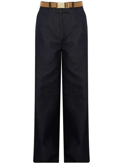 Max Mara 'murge' High-waisted Blue Cotton Blend Trousers