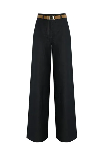 Max Mara Murge Trousers In Cotton And Linen In Denim Blue