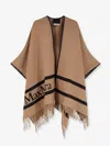 Max Mara Fringed Leather-trimmed Wool-jacquard Cape In Gray