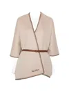 Max Mara Belted Whipstitched Embroidered Wool Cape In Neutral