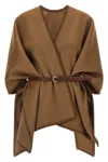 Max Mara Mxacolomba Cape Belted Waist Asymmetric Hem In Beige