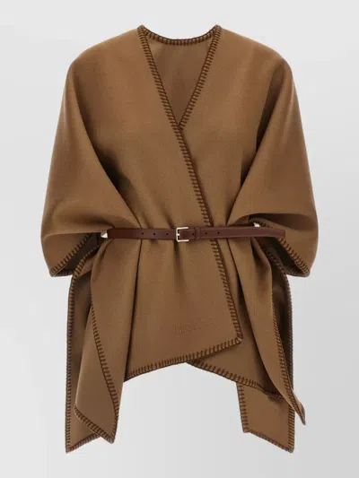 Max Mara Mxacolomba Cape Belted Waist Asymmetric Hem In Brown