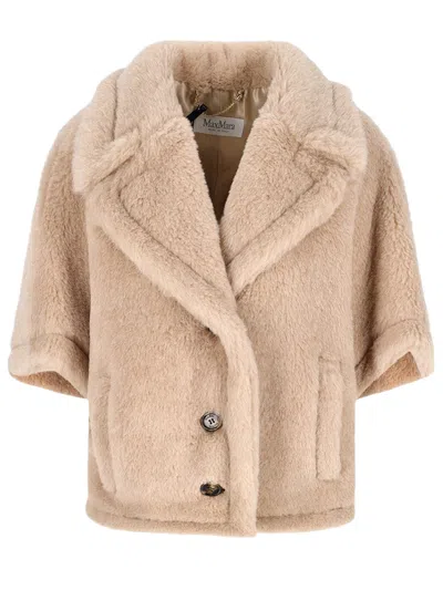 Max Mara Teddy Cape Faux Fur Texture Lapels In Brown