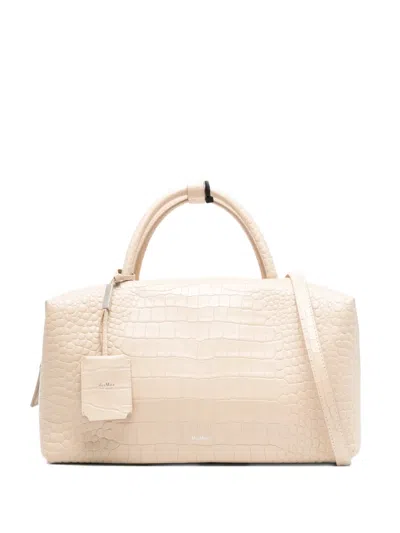 Max Mara Mxaholdall Crocodile-effect Tote Bag In Neutral