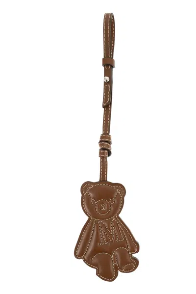 Max Mara Maxmara Mxalacca - Leather Keyring With Bear Charm In Brown