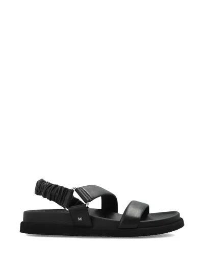 Max Mara Mxamacro Ruched Strap Leather Sandals In Black