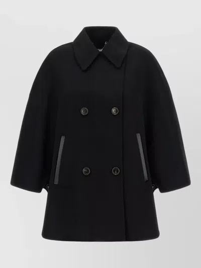 Max Mara Mxaospite Cape Double Breasted Wide Sleeves In Black