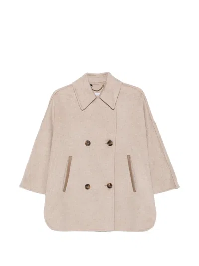 Max Mara Mxaospite Double-breasted Cape In Neutral