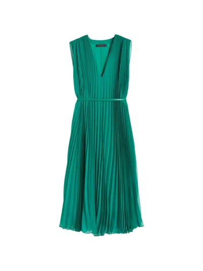 Max Mara Mxecapsula Pleated Belted Midi Dress In Green