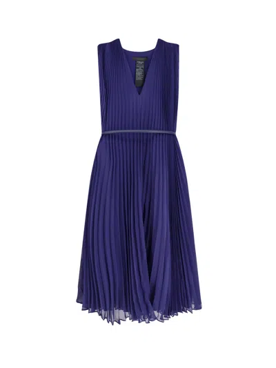 Max Mara Mxecapsula Pleated Long Dress In Purple