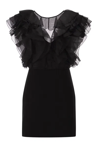 Max Mara Mxecloro - Silk Mini Dress With Ruffle Detailing In Black