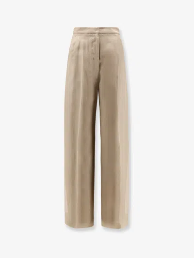 Max Mara Mxeolivi Silk Trousers In Neutral