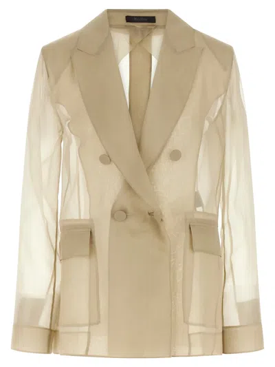 Max Mara Double-breasted Silk Organza Blazer In Neutral