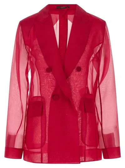 Max Mara Mxeslogan Blazer Sheer Fabric Notched Lapels In Pink