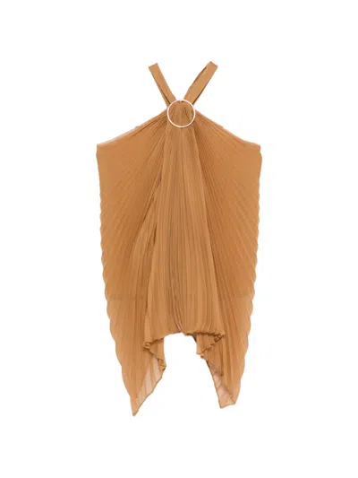 Max Mara Valzer Pleated Polyester Top In Brown