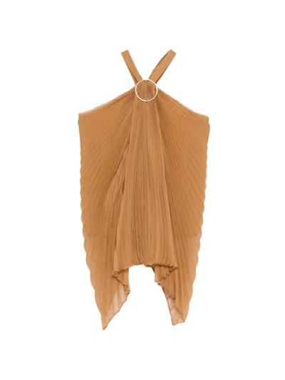 Max Mara Pleated Valzer Top With Knot And Gold Detail In Brown
