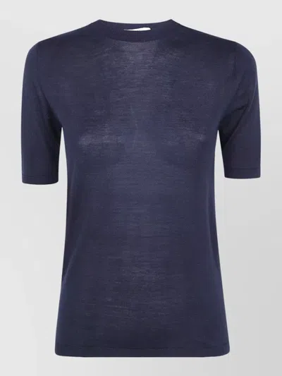 Max Mara Mxm Aceti Crew Neck Lightweight Short Sleeve Sweater In Blue