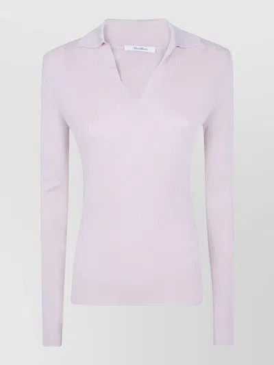 Max Mara Mxm Gergo Knit Rib Long Sleeve Polo In Pink