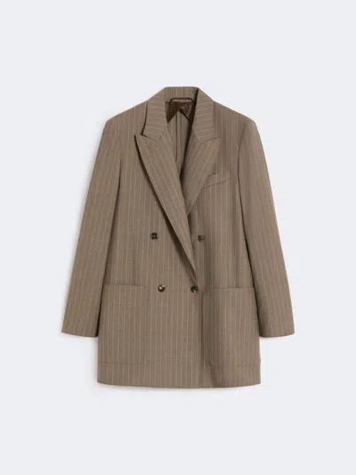 Max Mara Beige Acciaio Pinstripe Virgin Wool Jacket In Brown