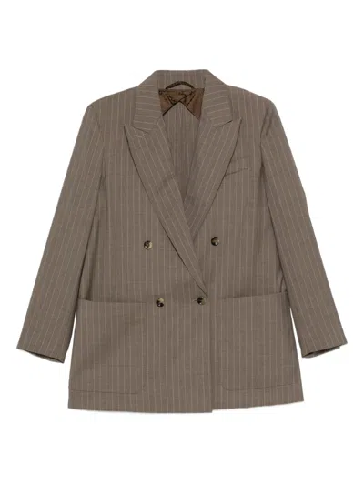 Max Mara Mxmacciaio Pinstripe Double-breasted Blazer In Brown