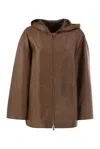 Max Mara Brown Solid Hood Jacket In Blue