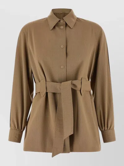 Max Mara Mxmagenzia Long Sleeve Collared Shirt Belt In Brown