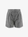 Max Mara Embroidered Wool Agoraio Checked Mini Shorts In Gray