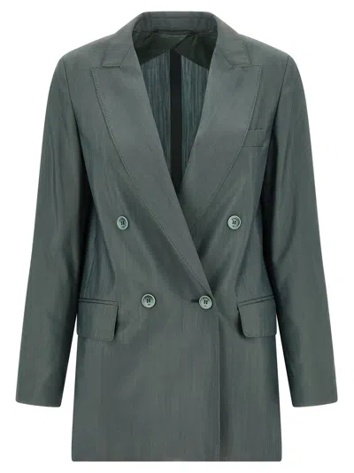 Max Mara Double-breasted Linen Blazer With Pointed Lapels In Green